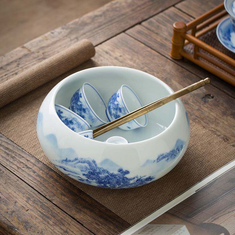 唯心造陶瓷大号茶洗缸手绘青花瓷茶具配件洗茶碗茶道零配笔洗水盂