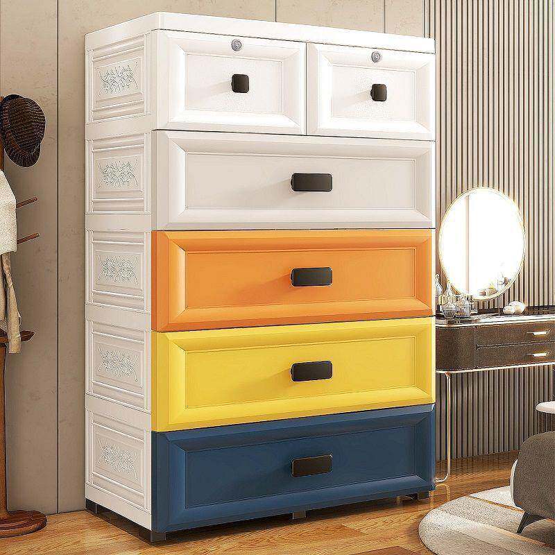 78约宽欧收家纳柜抽屉式储物式柜子带THF轮塑料五斗柜用简衣柜