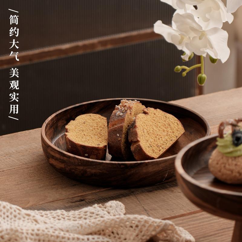 乌槟丽木质高果架盘沙拉碗水脚碗果碗甜品展示木碗--面包盘木制跨