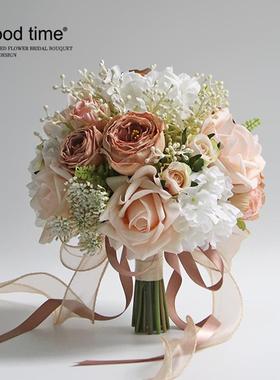 手捧仿真假花束结庆影具插道花家居商jyj54344摄务装饰韩式婚粉紫