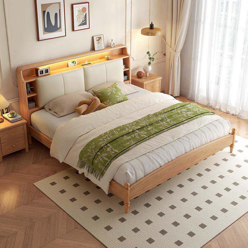 实架子.床双人床大小户15米型1.8米卧室全木床纯实M2C6床木灯带