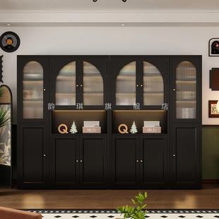 书架储物柜客厅物钢柜 复古2132131地落式 7W美式 拱形制书柜置法式