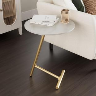 简无品牌/家约用高脚小茶几室床头小圆卧几现代奢圆形岩板轻铁艺