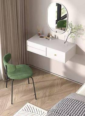 新款悬空妆实木梳台卧室化妆桌小简户JTV型壁书桌挂收纳极储物化