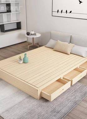 实木榻榻米落2地护脊护腰1店米酒无SDT靠背1.日式现代简约1床.5床架
