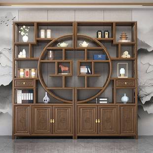 博架实木多宝阁中见详情式物架办公茶室置摆件古榆木隔收断纳全套