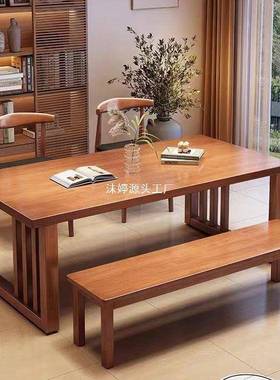 实全大板桌办公桌家用客厅会长议条RIH书桌餐桌木学生电脑阅读写