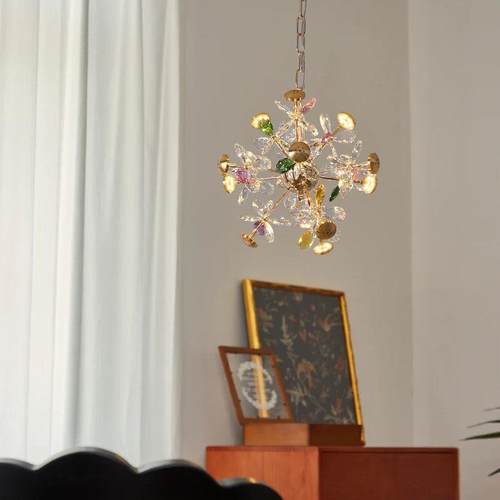 轻奢色水17255晶餐厅吊灯简约创花意瓣蒲公英温室馨公彩主女孩客