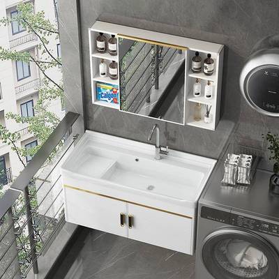 洗衣池带搓板槽深水盆陶瓷洗衣一盆浴666室加柜组合太空铝阳台洗