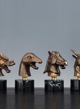 SZT小号中式首冷铸铜十二生肖兽摆件家居品酒客厅电视柜玄关柜饰