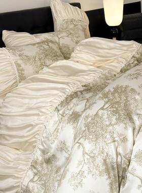 法式复古风水天洗真丝四件主套公风凉感冰丝被套DIJ床单丝滑裸睡