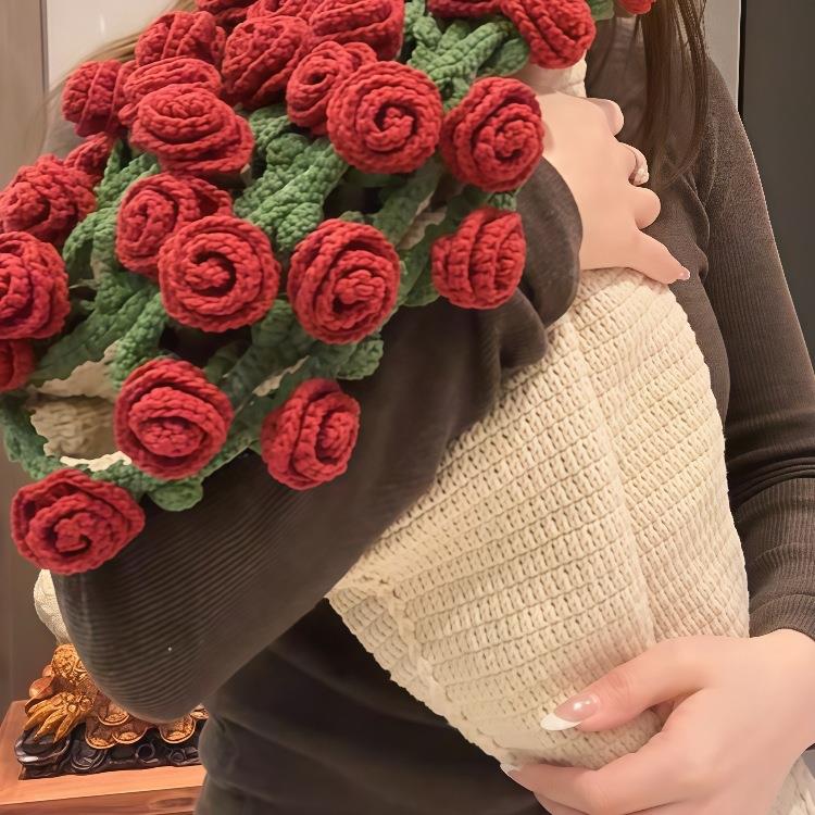 瑰花束毯F99JM78T子手工编织材料包织毛线团钩花玫朵毛勾毯花针铃