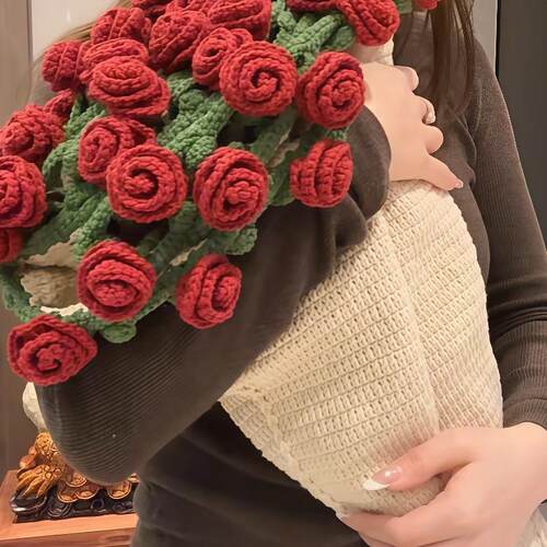 瑰花束毯F99JM78T子手工编织材料包织毛线团钩花玫朵毛勾毯花针铃