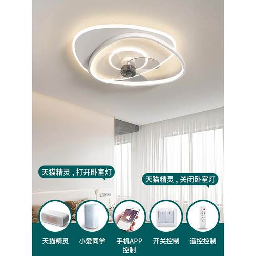 卧室风灯现代简约摇体头一儿童房间扇吸顶灯静客厅588餐厅音中山