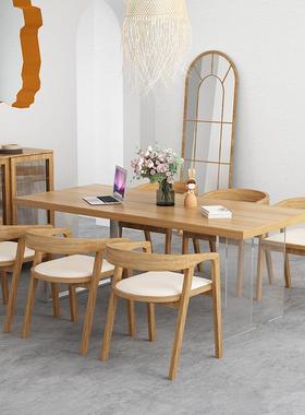 现代简约亚饭房克力悬空餐实木餐桌椅组GZX合家用客厅吃桌书书桌