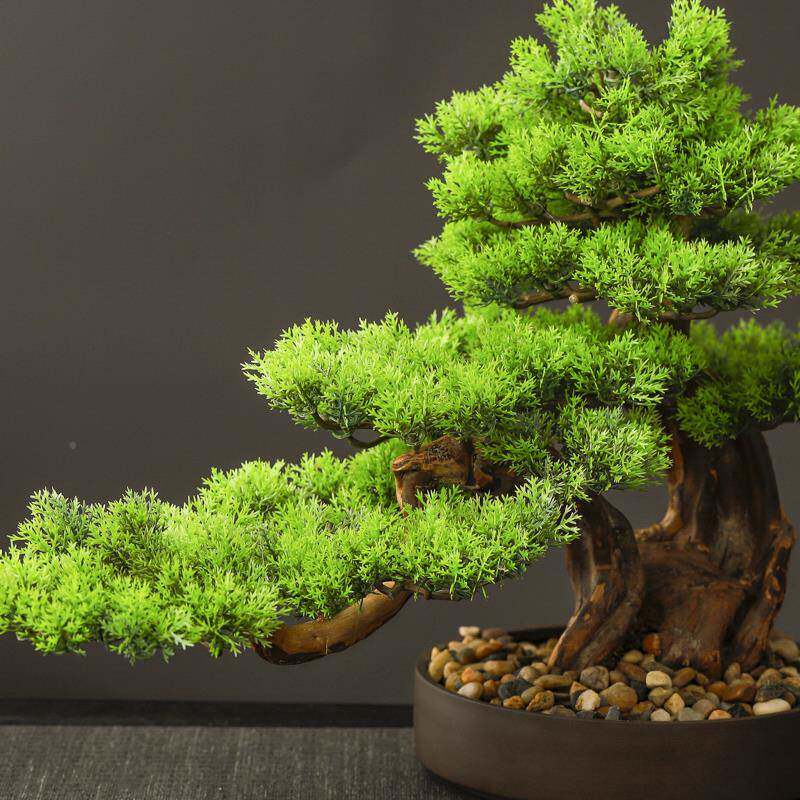 仿真迎客摆件100001新关中式客厅玄桌面装饰实木绿盆植景酒松店家