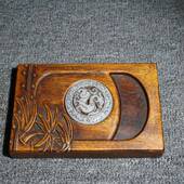 l00045古做旧仿中式 花梨木嵌龙币摆砚台件仿古做旧实镶木托盘摆件