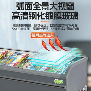 弧面冷冻339冷藏展示柜保鲜玻柜用冰柜双门超市透明璃推商门卧拉