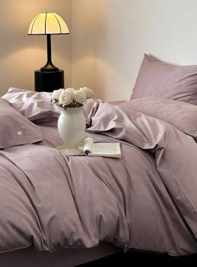 四高奢纯色a类全棉ali-124100S长棉床单件套纯提花被棉套绒裸睡床