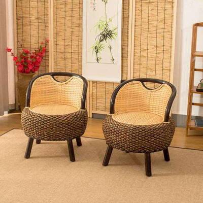 藤矮凳子榻榻米KTD茶几座小椅椅子现代简编约休闲圆坐墩客厅靠背