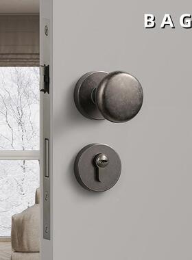 中TQT式仿门古铜旧椭锁内室房门锁圆蛋形门把手做旧复古静音门锁