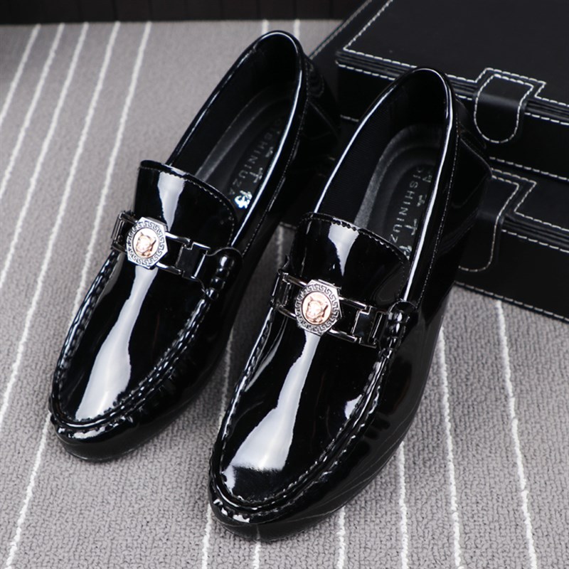 2021夏季新款漆皮豆豆鞋男百搭懒人鞋潮流亮面个性亮皮英伦休闲鞋