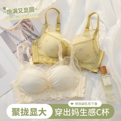秋冬季爆款蜜桃杯内衣小胸聚拢显大蕾丝法式提拉收副乳加厚文胸罩