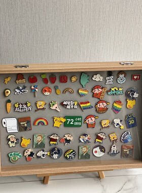 大号木纹原木色徽章收纳盒海绵可拿出F纪念车标胸针收藏整理展示