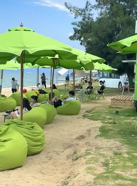 绿色紫色网红户外海边沙滩防水防风太阳伞懒人沙发桌椅可定制套装
