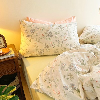 田园小碎花纯棉全棉被套单件双人床上四件套1.8Rm公寓床单被罩单