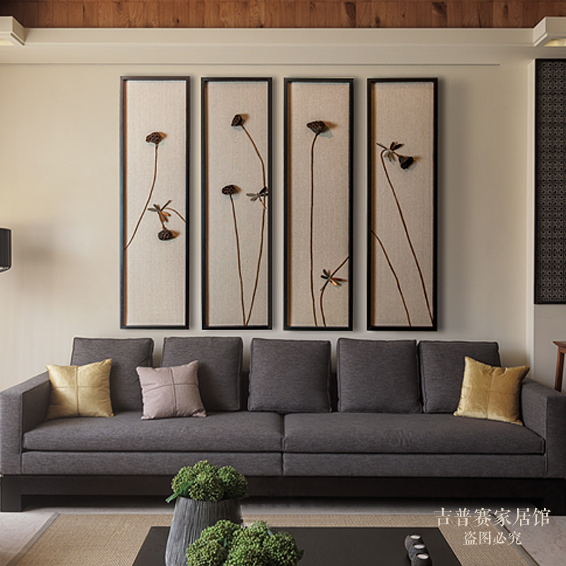 新中式装饰画实物画立体莲蓬挂画茶室客厅沙发背景墙画玄关挂画