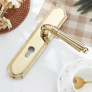 木门把手金色全铜双开门房门锁法式 睿高美式 纯铜门锁室内卧室欧式