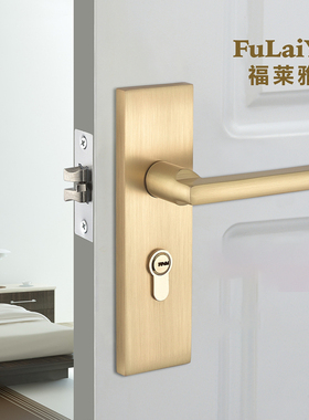 家用单舌金色现代卧室房门室内黑色木门锁静音卧室W室内简约门锁