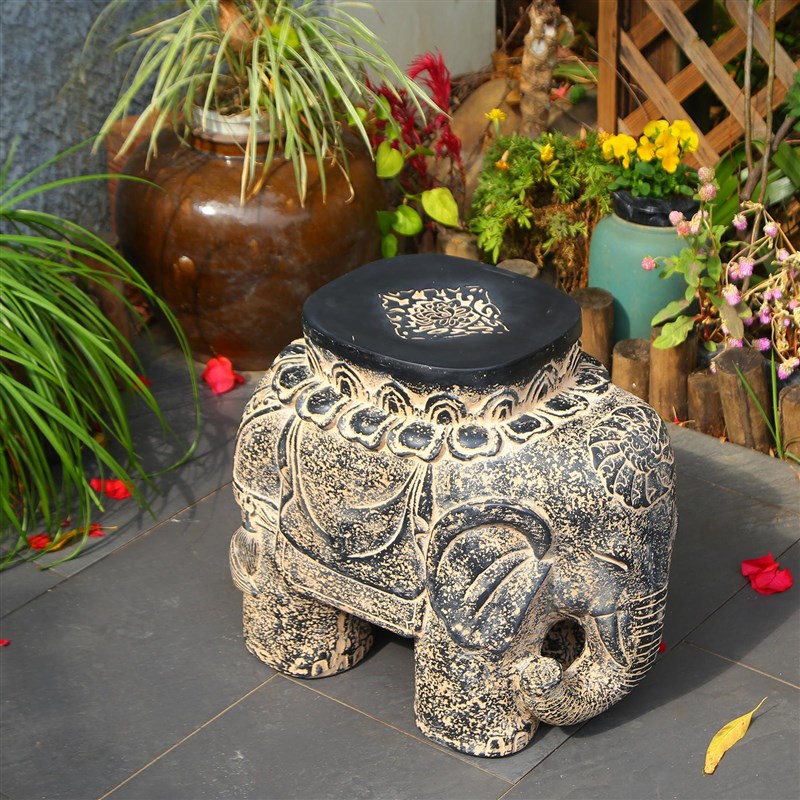 大象门墩仿石雕镇宅摆件别墅小花园庭院装饰造景布置花盆底座一对