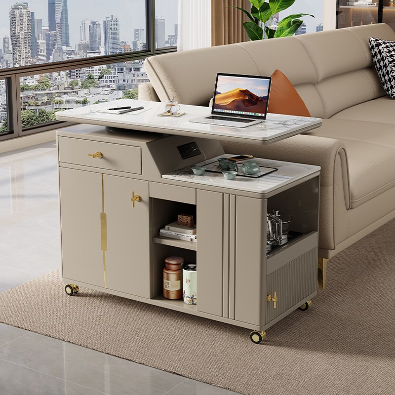 岩板茶台客厅家用小户型移动旋转茶车现代简约高级感泡茶桌一体