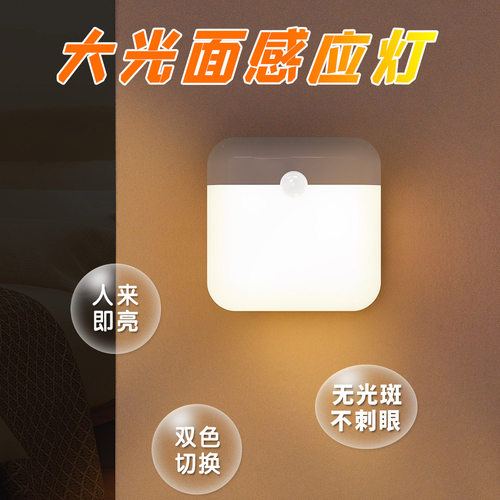 人体感应小夜灯家用过道楼梯v声控智能光控磁吸式床头灯衣柜厨柜