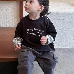 服装 裤 2025新套装 假两件套t恤工装 拆分两件套一 帅气时尚 男孩秋季