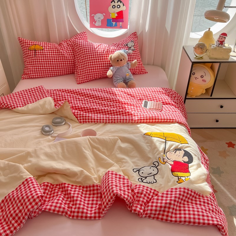 夏季水洗棉云朵棉毛巾绣ins风双人夏凉被空调被四件套宿舍单人被4