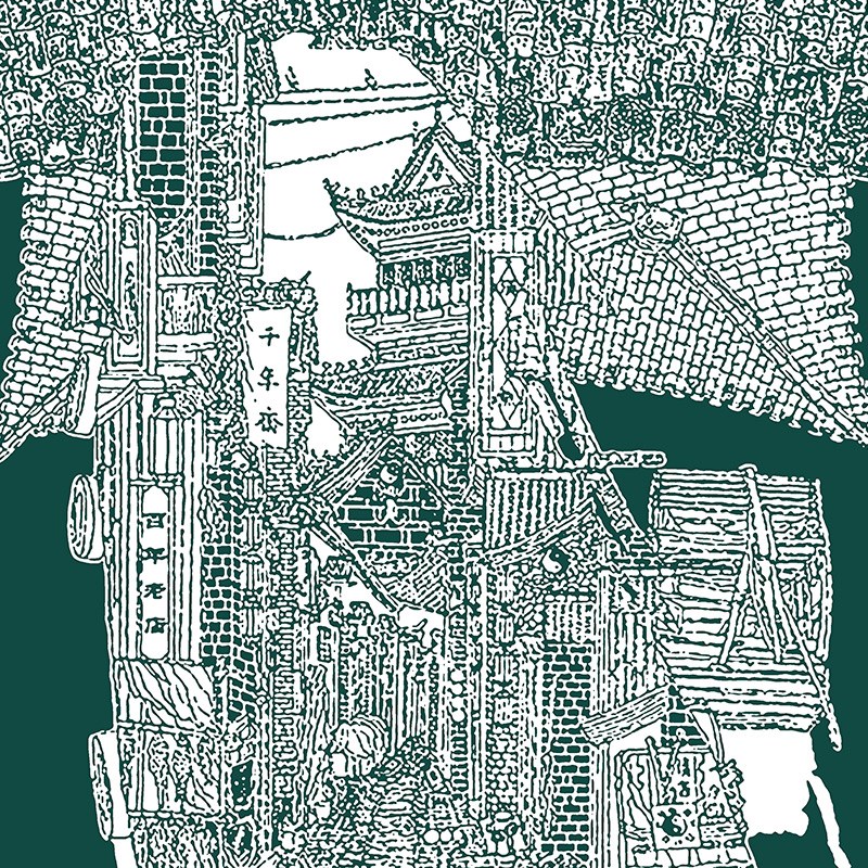 宫殿浮雕肌理实物新中式竖版装饰画玄关走廊壁画卧室立体建筑挂画图片