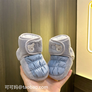冬季加厚新生婴儿鞋宝宝软胶底学步鞋保H暖0-1岁防滑防掉加绒棉鞋