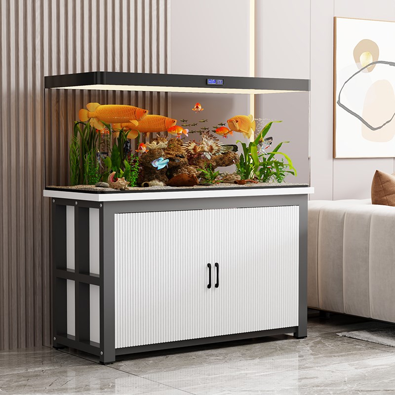 实木鱼缸底柜水族箱储物柜家用中小型铁艺带门鱼缸架置物柜收纳柜