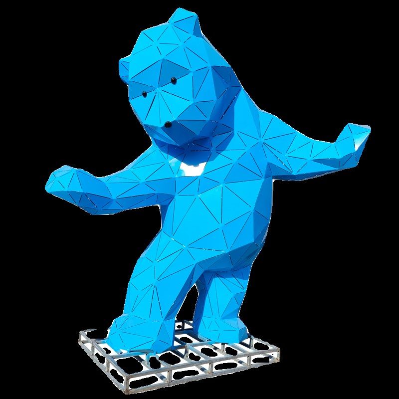 不锈钢几何熊雕塑定制户外大型金属切面卡通熊装饰商业街景观摆件