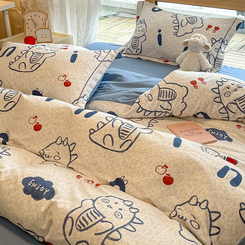 磨毛四件套全棉纯棉卡通儿童男孩牀单被套牀上用品秋冬季加厚套件