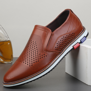 夏季 潮流百搭鞋 镂空休闲皮鞋 男韩版 子 英伦青年洞洞透气皮凉鞋 男鞋