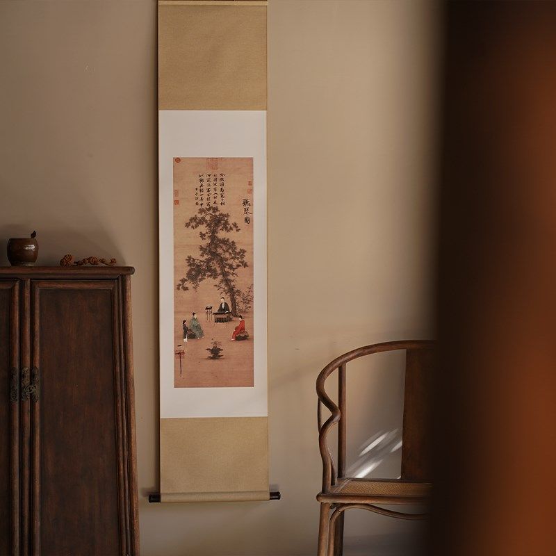 是名一鹿  听琴图宋画琴室挂画卷轴J宋徽宗诗意挂画中式装饰画