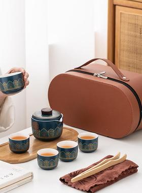旅务行茶具便携套装陶快客42670功杯一壶瓷四杯整套夫茶具新中式