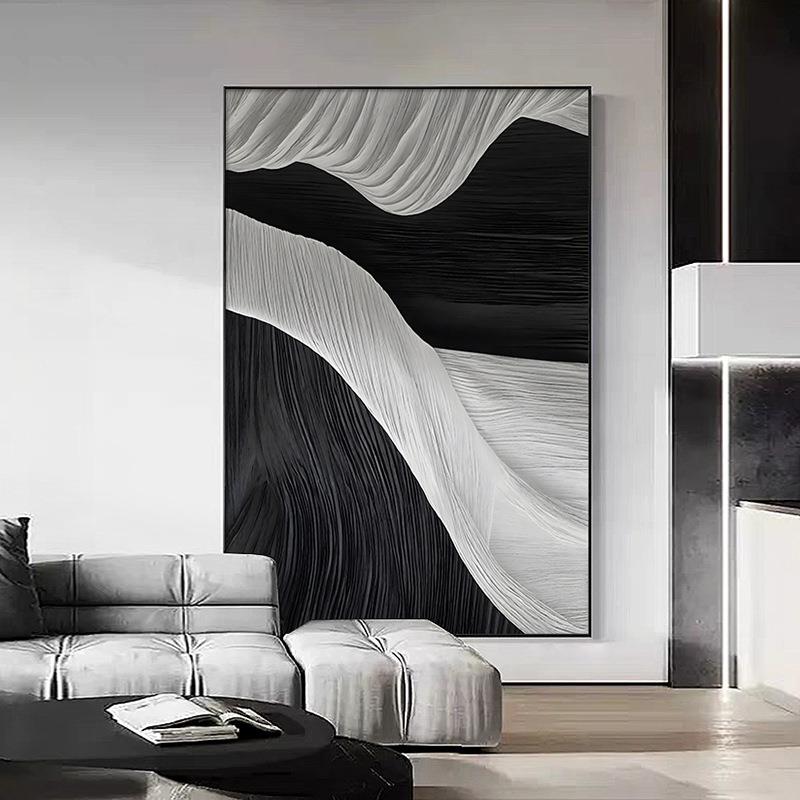 白灰约简玄代关装饰画抽象现客厅挂画高HMX档沙发黑背景墙壁画落