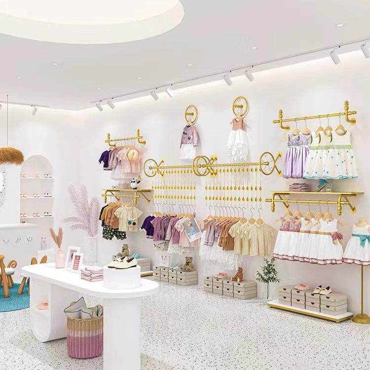 童装示店展架衣服子上架217墙壁挂铁艺金色儿童货架组服装合店陈