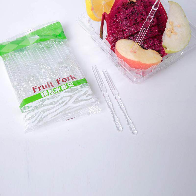 明厂家现货塑料RFL一次透水竹果叉节叉二性齿叉KTV果签叉小吃水果