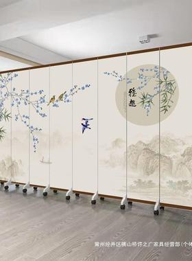 复古中式屏风隔断客厅卧室水玄关办公室62221可移动折叠鸟山花饰